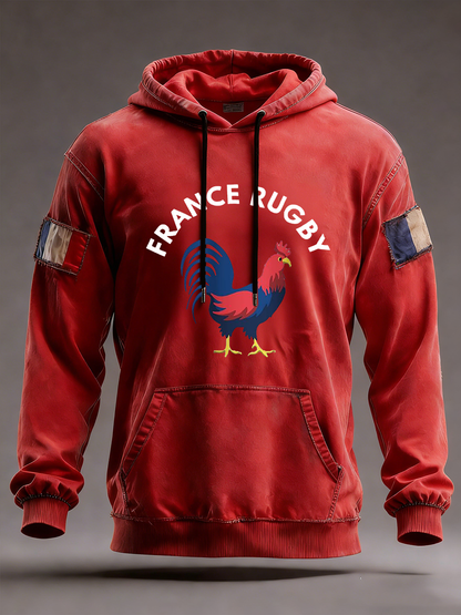 Sweat à capuche oversize à épaules dénudées avec poches France Rugby Homme