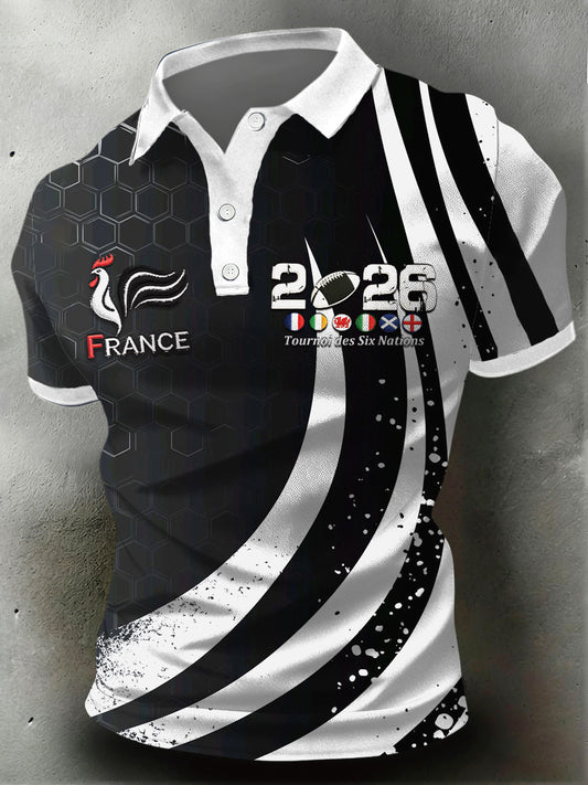 Polo à manches courtes imprimé France Rugby Six Nations 2026 pour homme