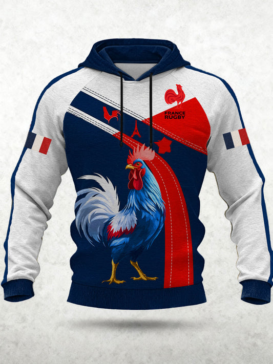 Chandail à capuchon raglan France Rugby en velours pour homme