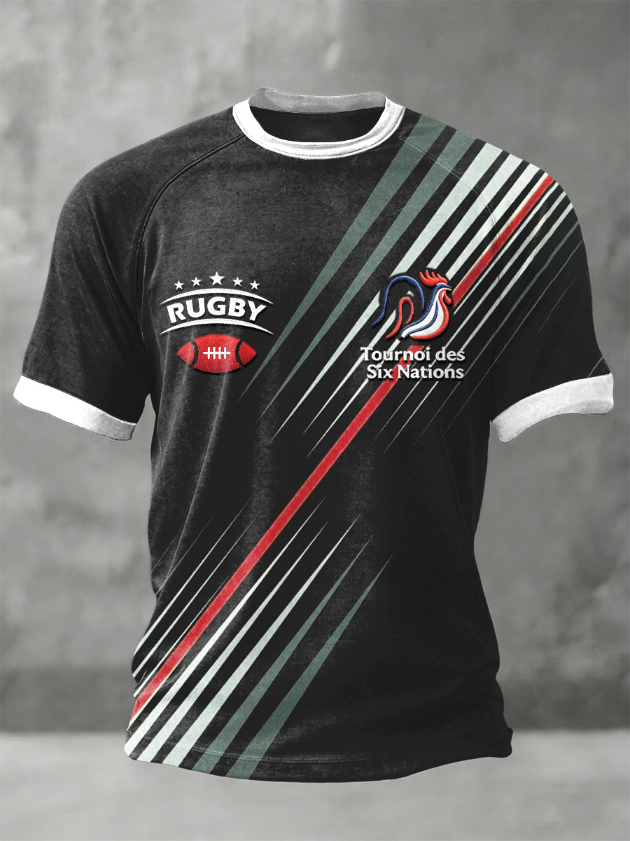 T-shirt en jersey décontracté à imprimé de rugby coq français pour hommes