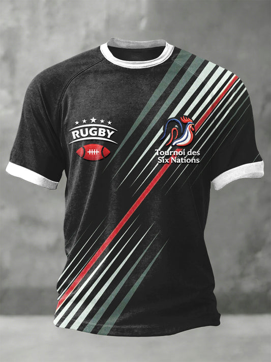 T-shirt en jersey décontracté à imprimé de rugby coq français pour hommes