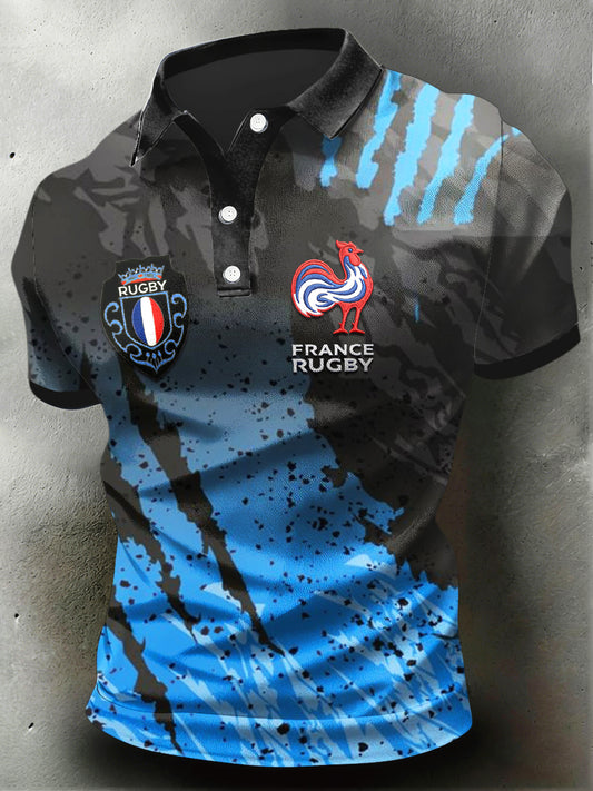 Polo décontracté à manches courtes pour homme French Rooster Rugby Print