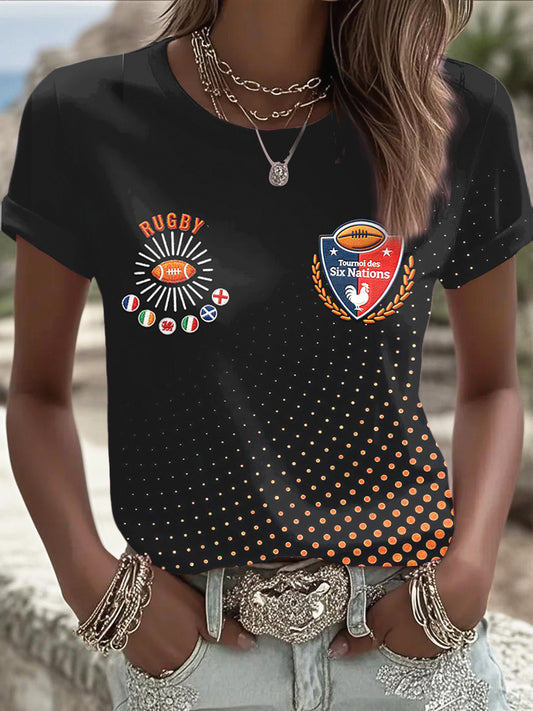T-shirt Femme Décontracté French Rugby Six Nations Noir