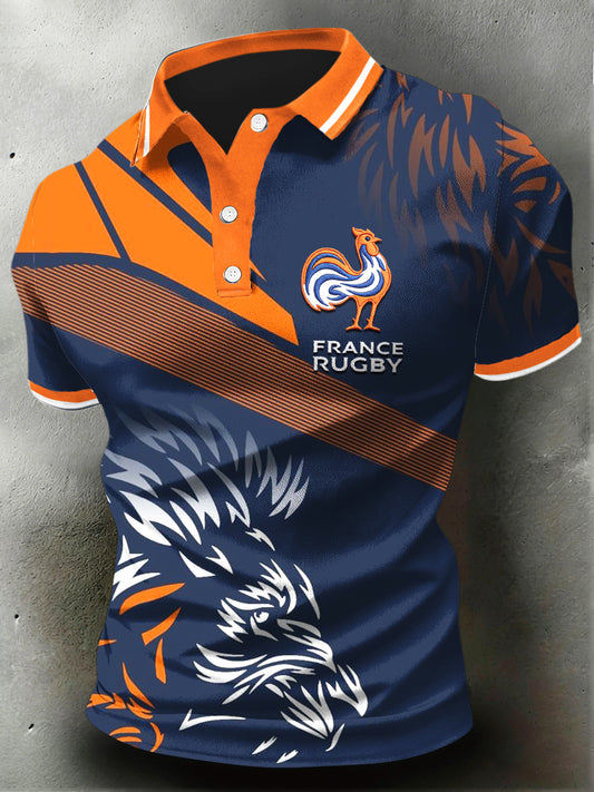 Le rugby français des hommes impriment le maillot de polo à manches courtes de mode
