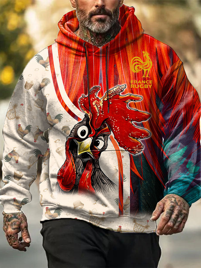 Sweat à capuche oversize à épaules dénudées avec poches France Rugby Homme
