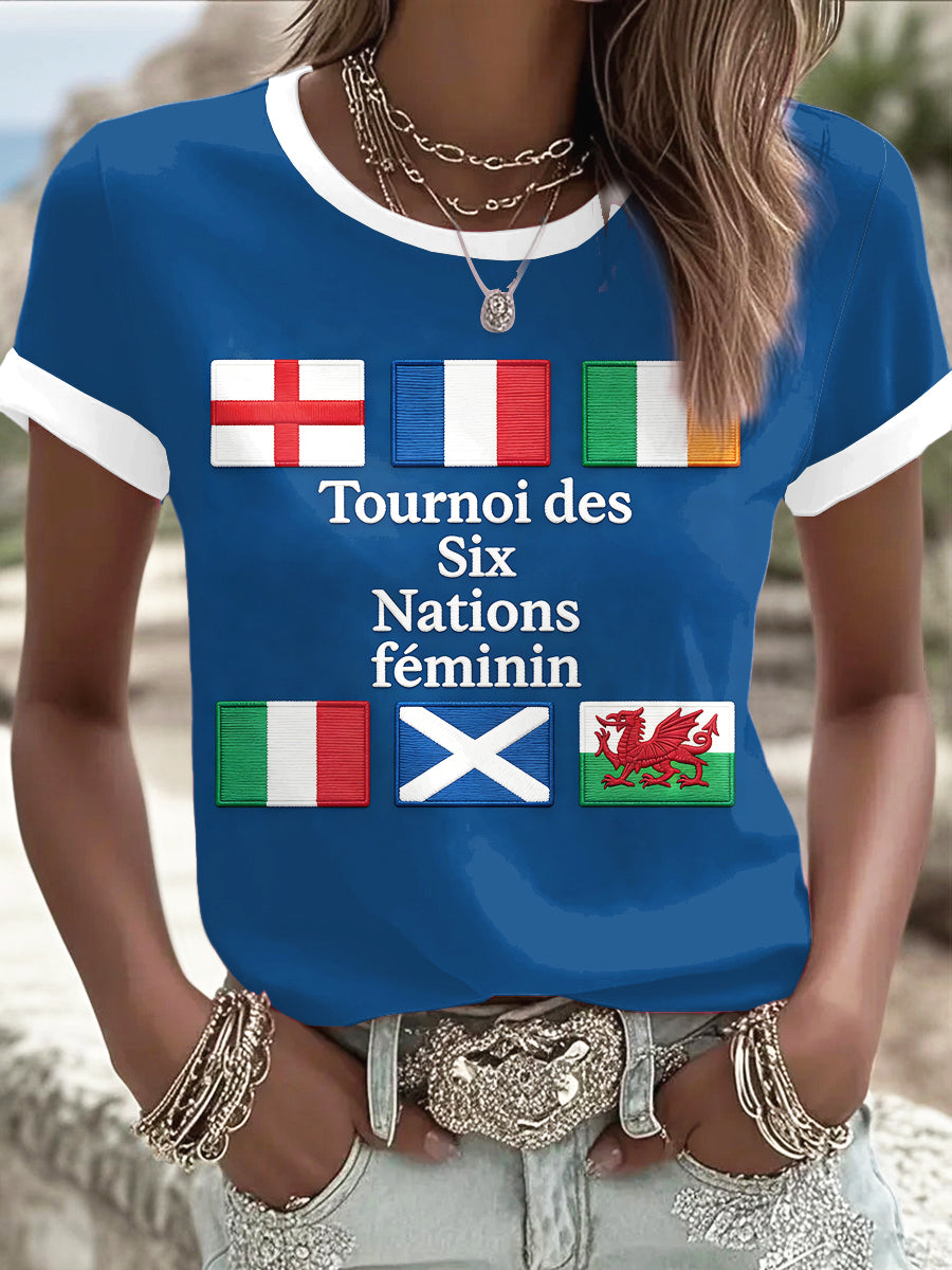 T-shirt décontracté femme bleu French Rugby Six Nations Flag Print