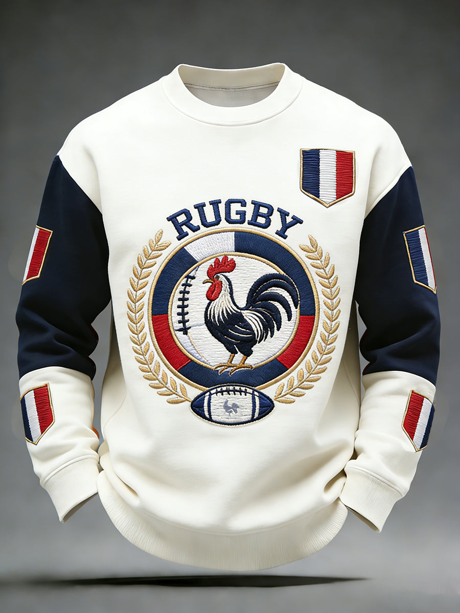 Haut confortable en tricot gaufré décontracté de style rugby français rétro