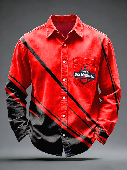 Chemise Homme Rouge Décontractée French Rugby Six Nations