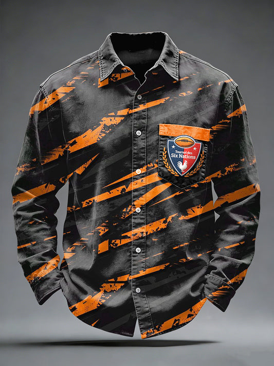 Chemise décontractée noire French Rugby Stripe pour homme