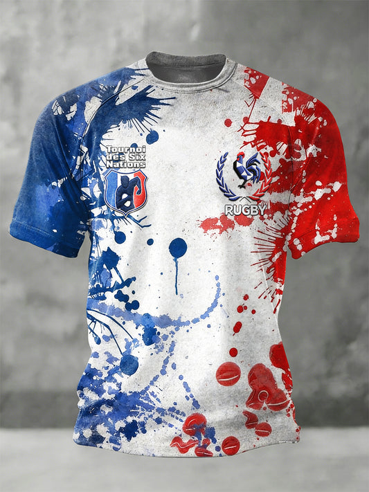 T-shirt décontracté à imprimé rugby avec drapeau français pour hommes