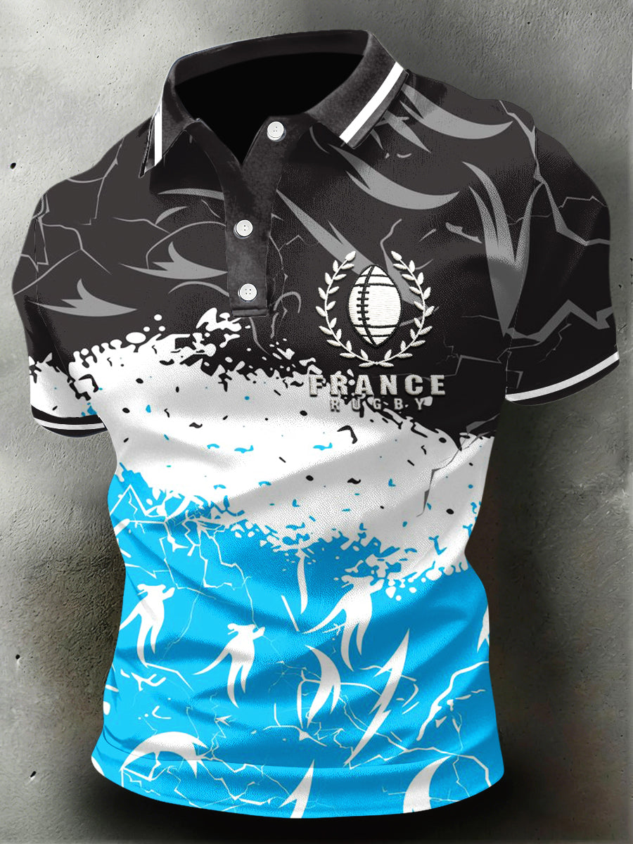 Polo en jersey décontracté imprimé rugby français pour hommes