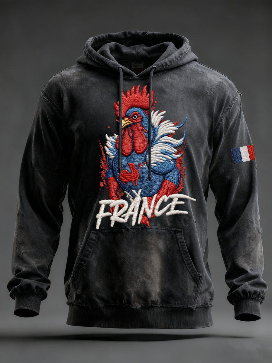 Sweat à capuche surdimensionné à épaules tombantes avec poches pour hommes, France Rugby