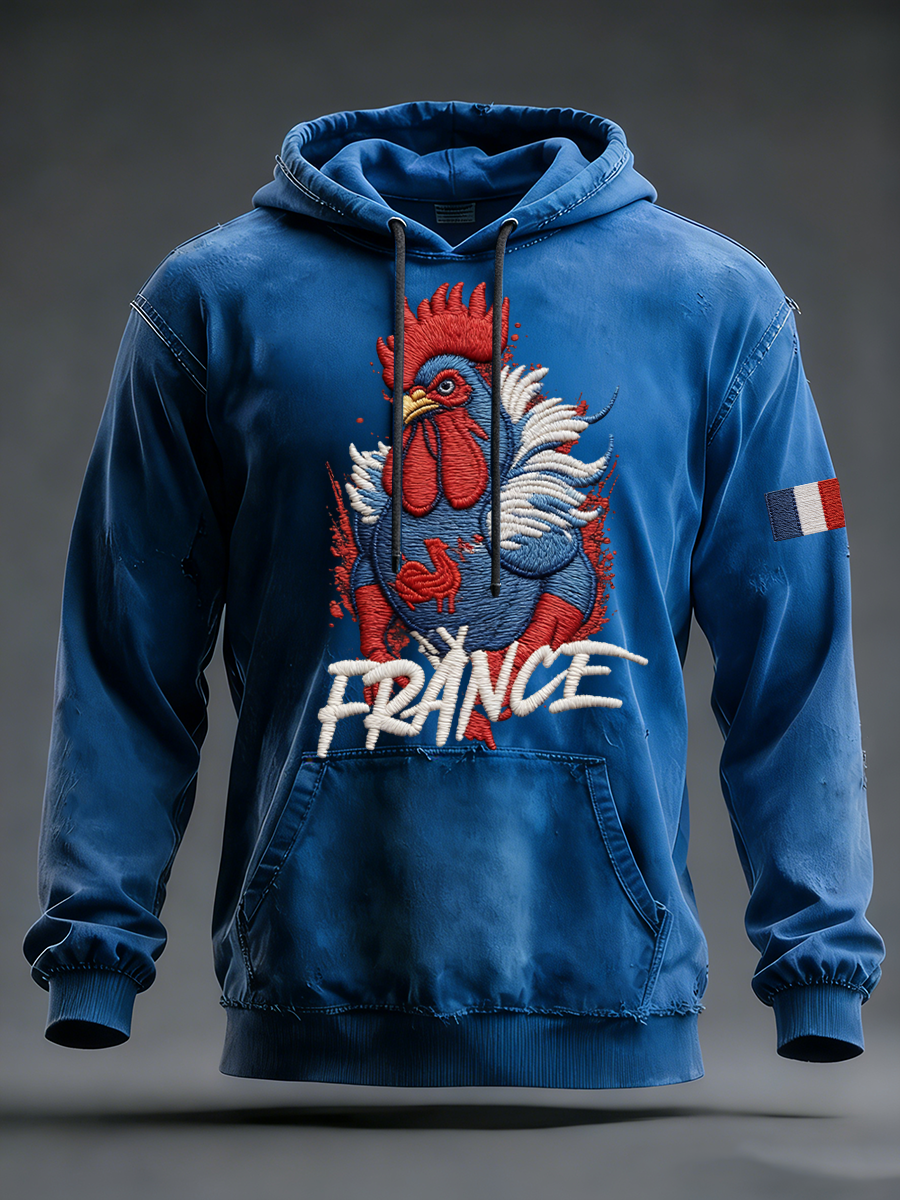 Sweat à capuche surdimensionné à épaules tombantes avec poches pour hommes, France Rugby