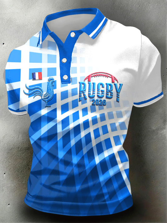 Maillot polo décontracté avec imprimé coq de rugby français 2026 pour hommes