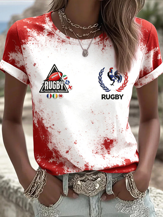 Femmes France Rugby Six Nations Imprimer Vintage T-shirt décontracté