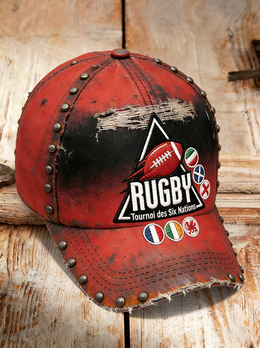 Casquette Vintage Style Punk Rugby Six Nations Rivet Print