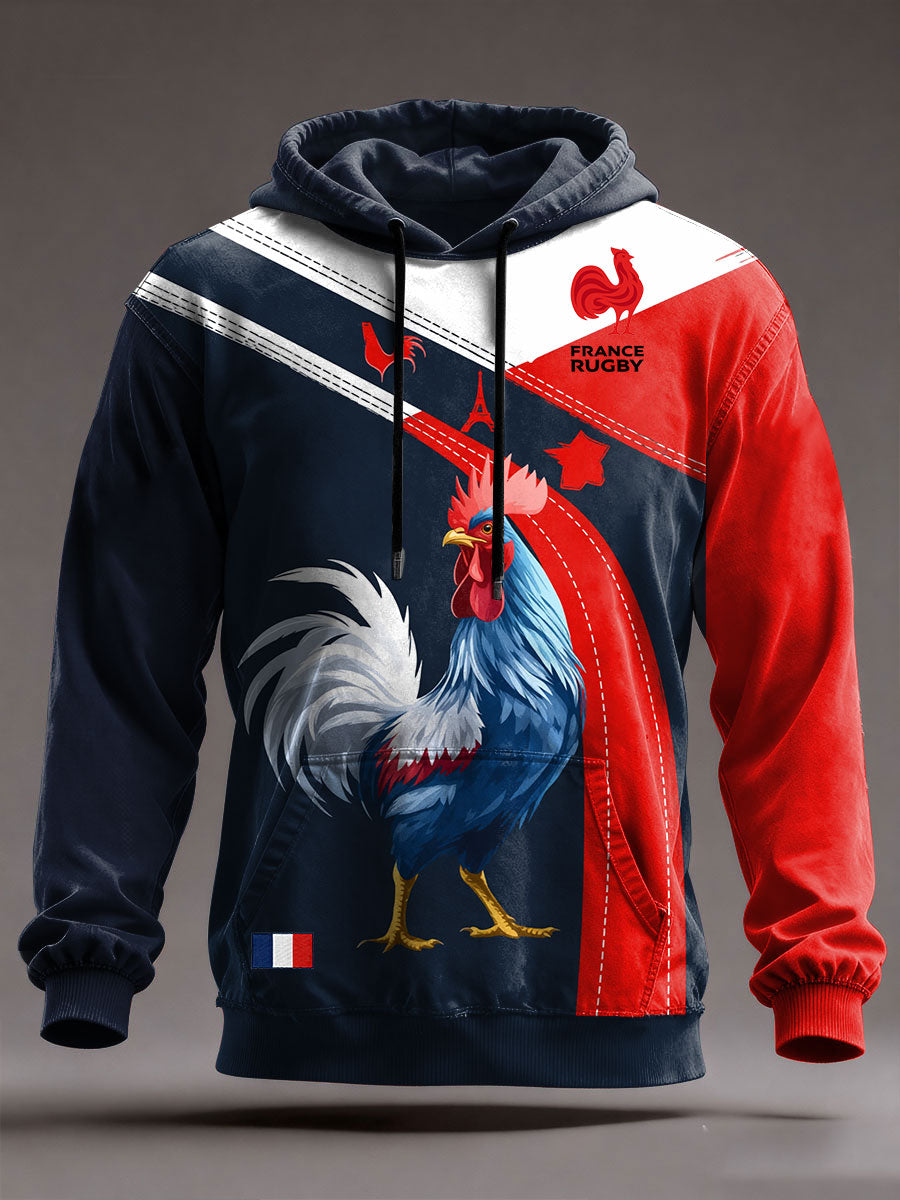 Sweat à capuche oversize à épaules dénudées avec poches France Rugby Homme