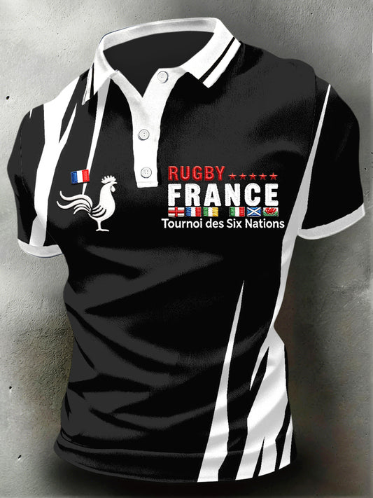 Polo décontracté imprimé French Rooster Rugby Six Nations pour homme