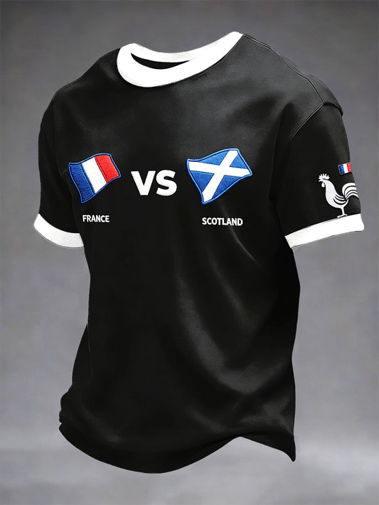 T-shirt en jersey décontracté noir à imprimé minimaliste French-Scottish Rugby Homme