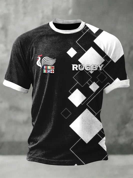 T-shirt en jersey à manches raglan noir Rugby Six Nations pour homme