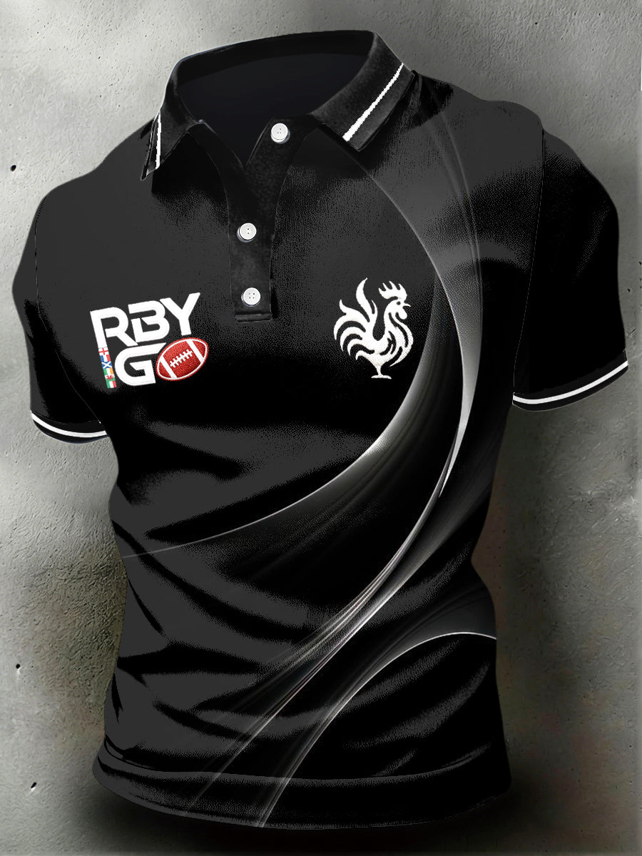 Polo décontracté noir pour homme French Rugby Six Nations Print