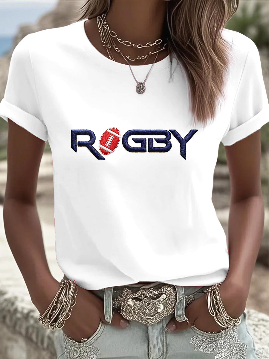 T-shirt blanc minimaliste à imprimé rugby français pour femme