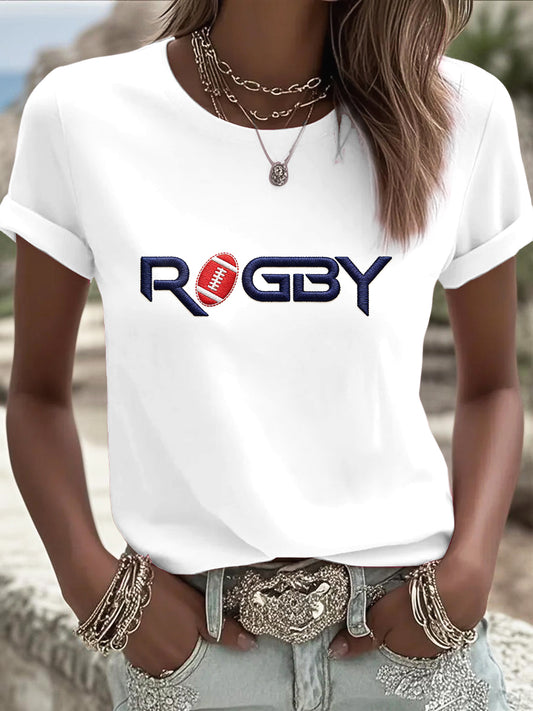 T-shirt blanc minimaliste à imprimé rugby français pour femme