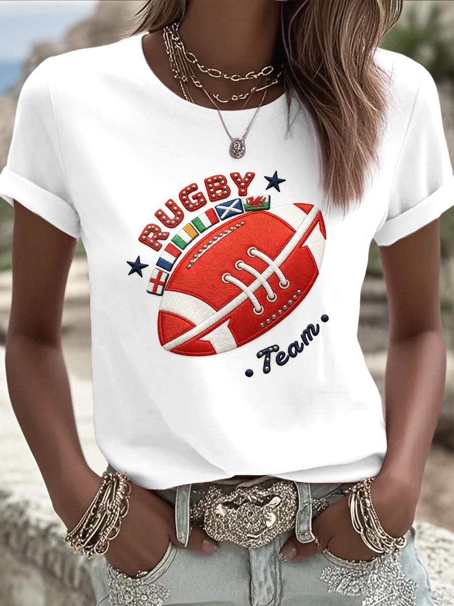 T-shirt blanc décontracté Rugby Six Nations pour femme