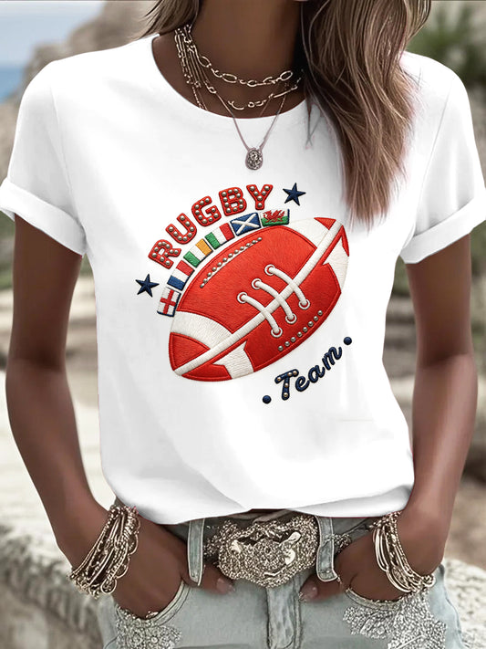 T-shirt blanc décontracté Rugby Six Nations pour femme