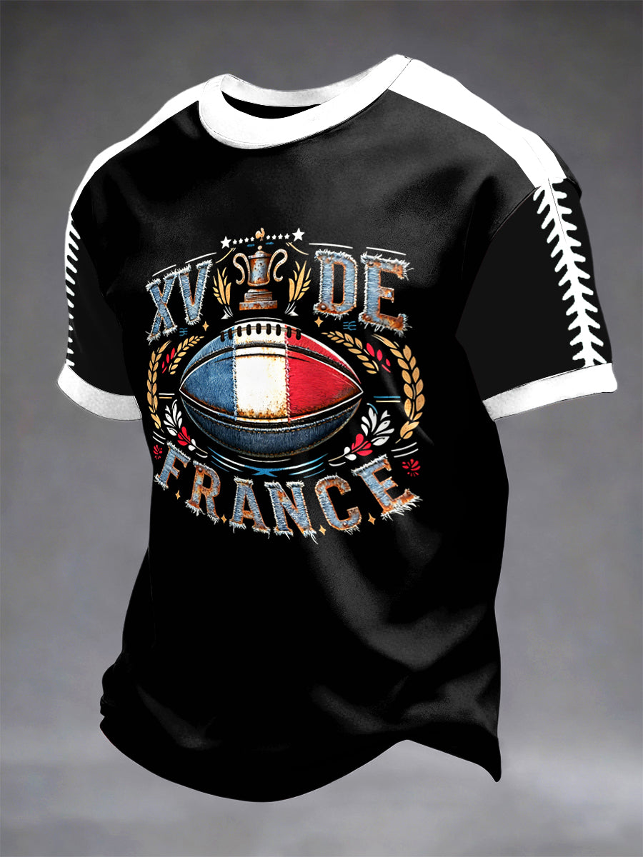 T-shirt décontracté à imprimé patchwork French Rugby Six Nations pour homme