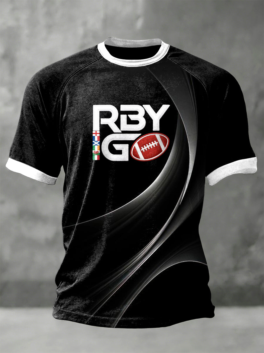 T-shirt en jersey à manches raglan noir Rugby Six Nations pour homme