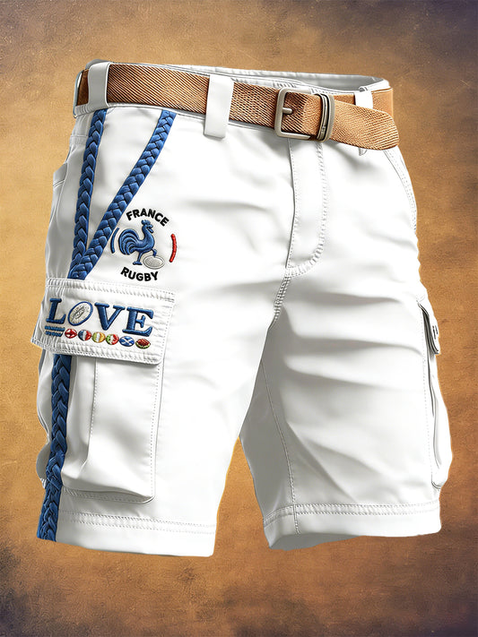 Shorts de travail décontractés blancs pour hommes, imprimé du Tournoi des Six Nations de rugby, style français