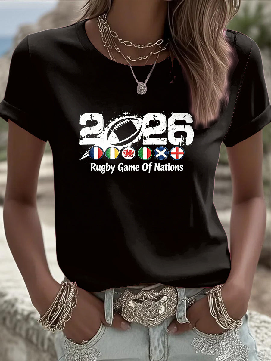 T-shirt minimaliste noir à imprimé des Six Nations 2026 pour femme