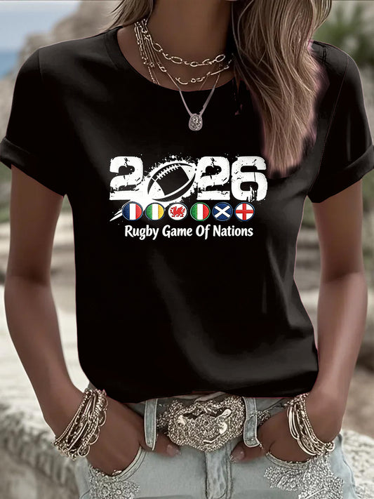 T-shirt minimaliste noir à imprimé des Six Nations 2026 pour femme