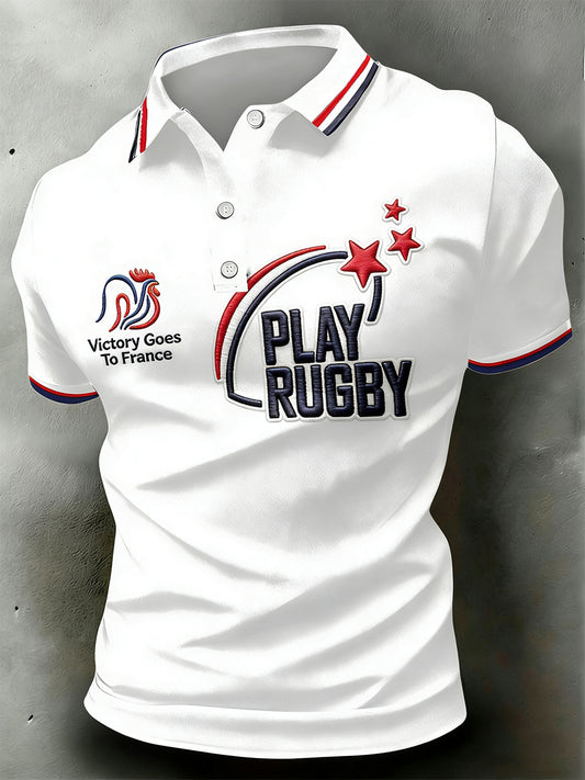 Polo décontracté blanc imprimé aux couleurs du Tournoi des Six Nations de rugby, pour homme