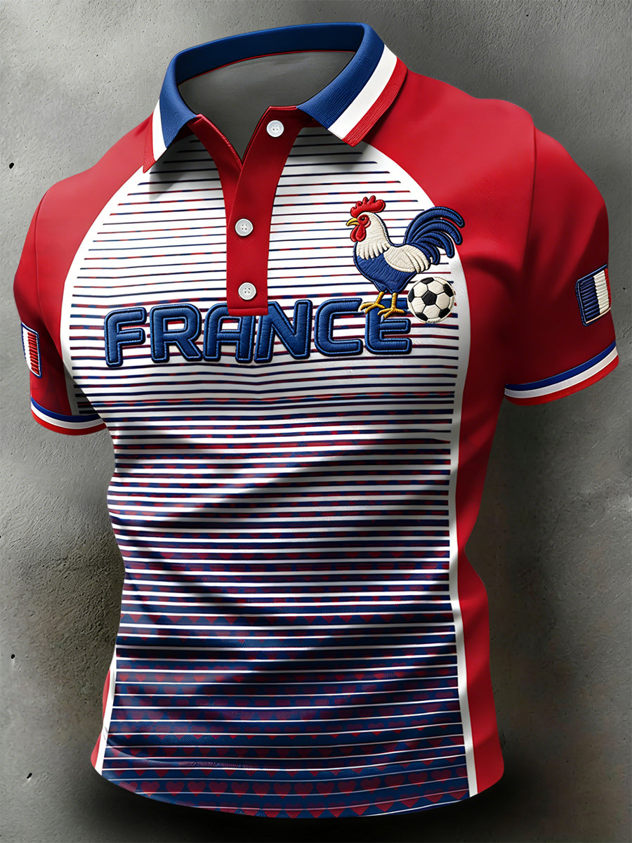 Polo décontracté en patchwork à rayures de football rétro français