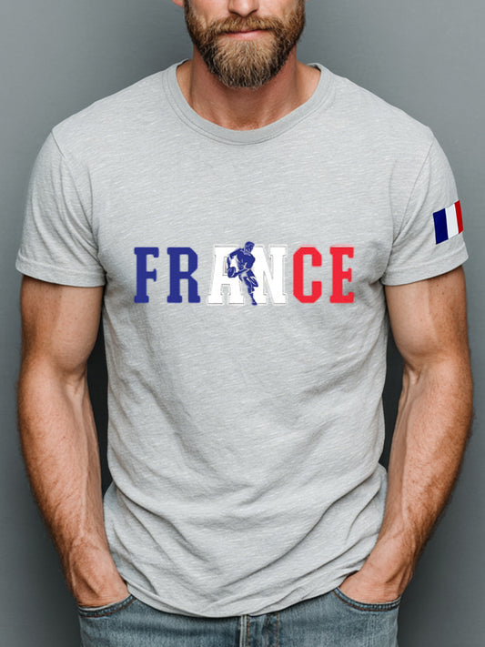 T-Shirt Rétro Drapeau de Rugby Français Art 100% Coton