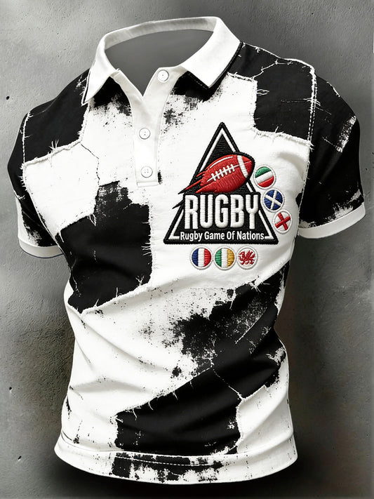 Polo décontracté vintage pour homme, en rugby français, motif patchwork, Six Nations