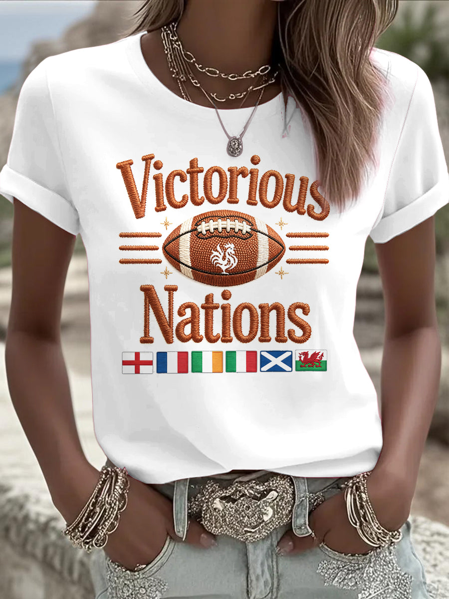 T-shirt décontracté blanc imprimé drapeau des Six Nations pour femme