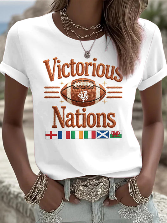 T-shirt décontracté blanc imprimé drapeau des Six Nations pour femme