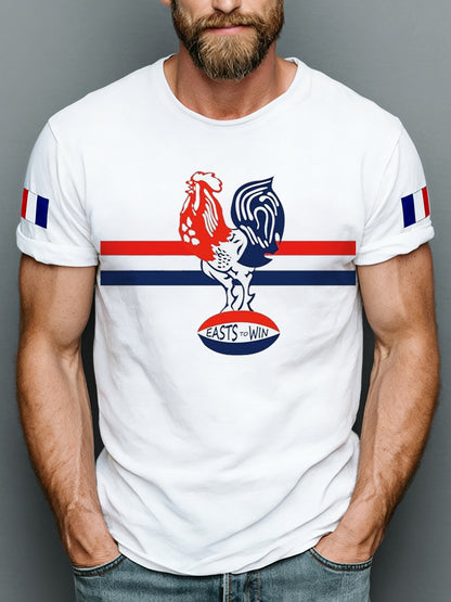 T-Shirt Rétro Drapeau de Rugby Français Coq Art 100% Coton