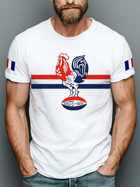 T-Shirt Rétro Drapeau de Rugby Français Coq Art 100% Coton