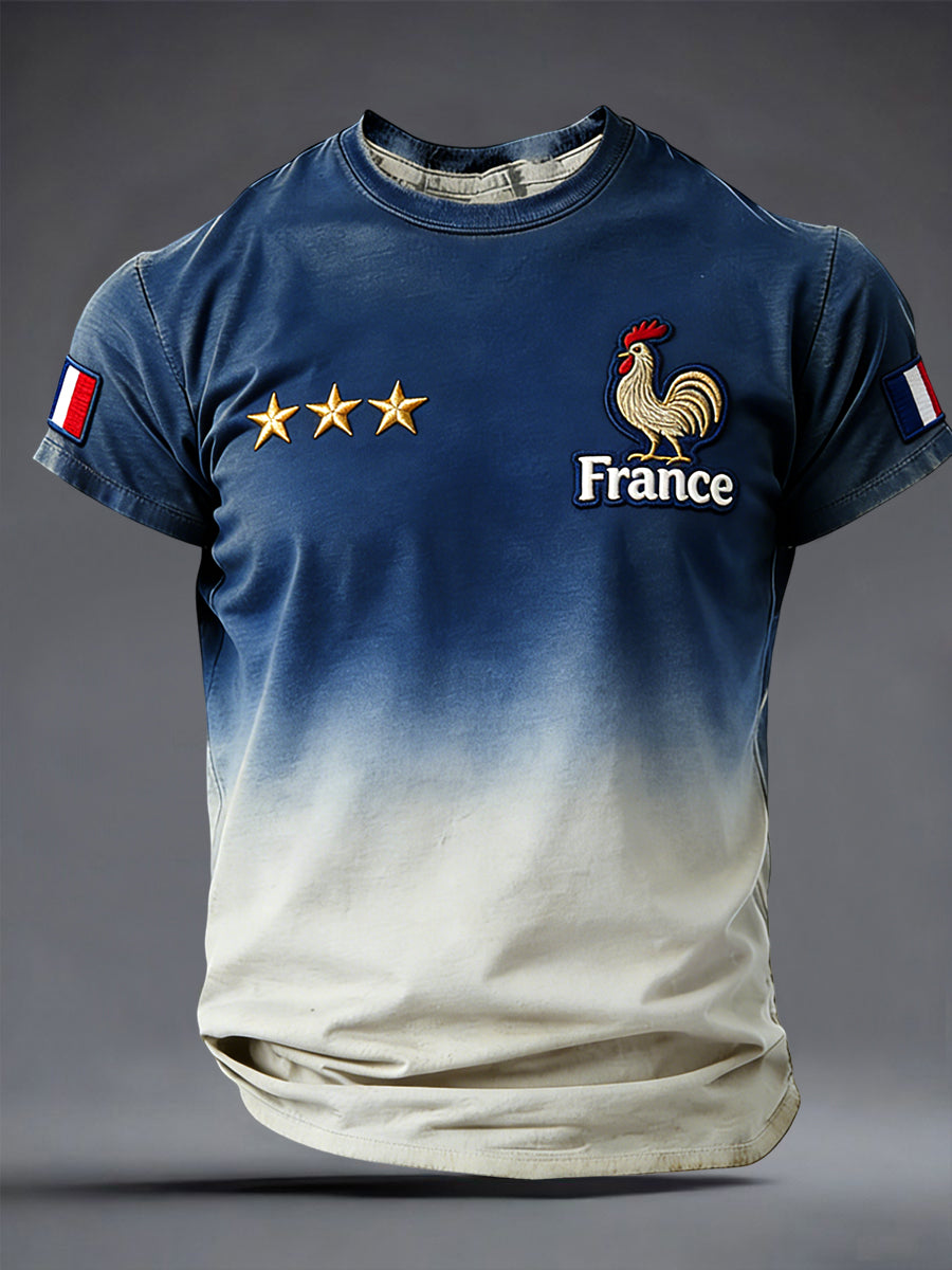 Rétro Français Soccer Crest Dégradé T-shirt Décontracté