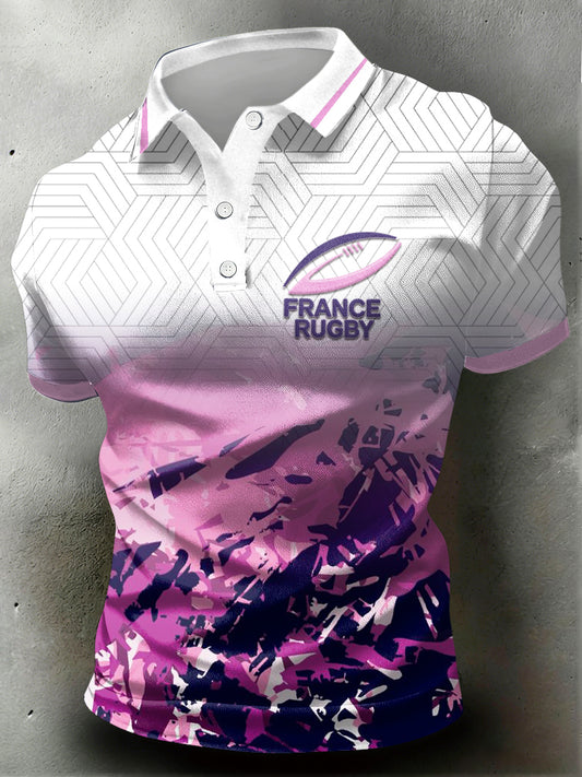 Polo de sport professionnel dégradé à imprimé rugby français pour homme