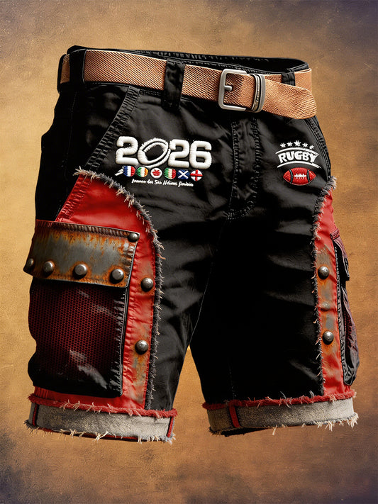 Hommes 2026 Rugby Six Nations Vintage Patchwork Imprimer Workwear Shorts