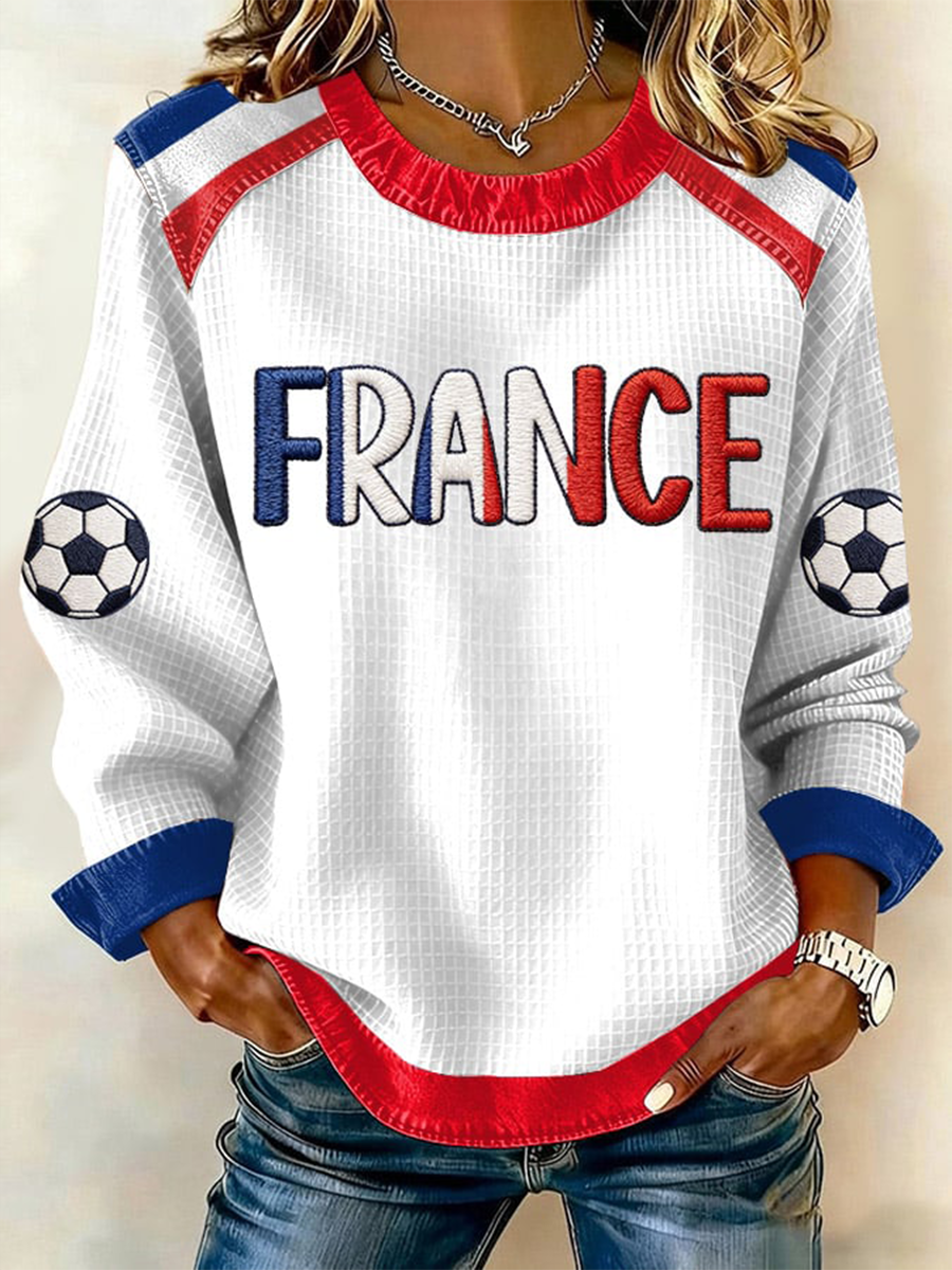 Sweat-shirt à col rond en gaufre France Football pour femmes
