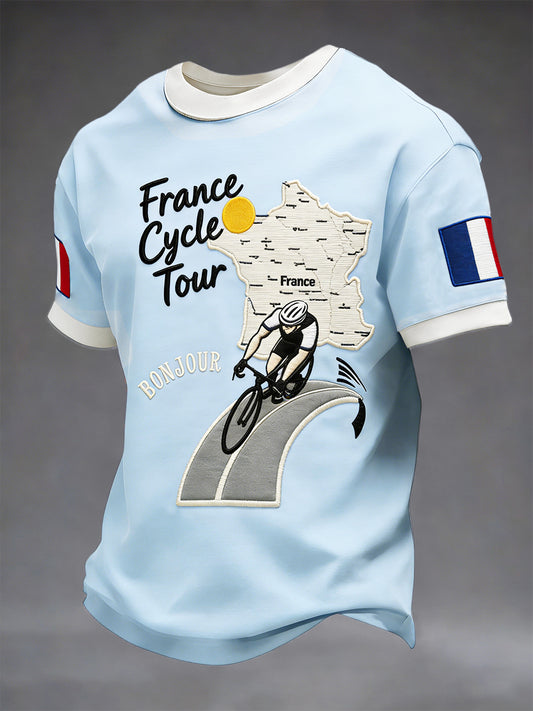 T-shirt de sport décontracté bleu ciel pour hommes, motif Tour de France, saison cycliste
