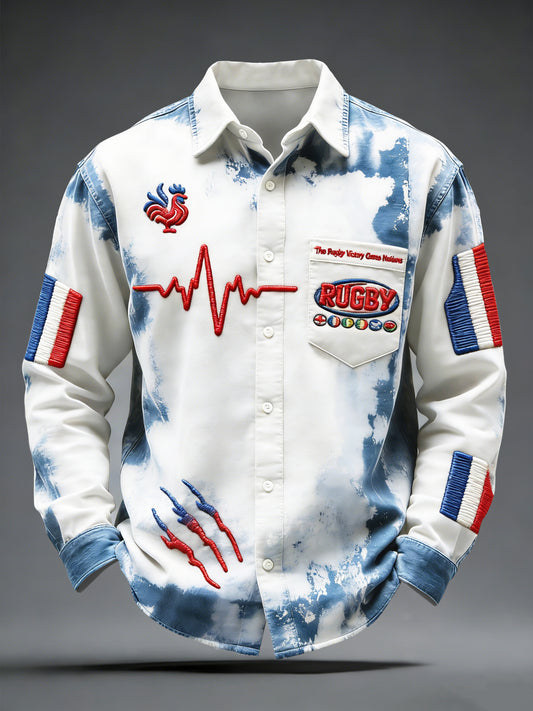 Chemise décontractée France Rugby Six Nations 3D-Printed pour homme