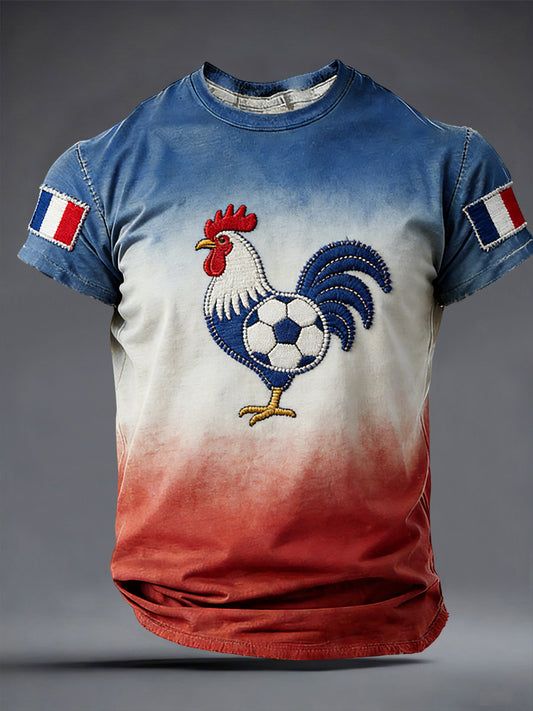 T-shirt décontracté de fan de football de drapeau français de dégradé rétro