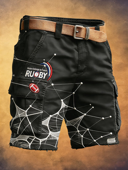 Hommes Français Rugby Six Nations Brodé Imprimer Mode Workwear Shorts